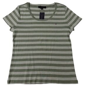 Tommy‎ Hilfiger Olive and White Striped Tee Size XL